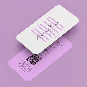 Carte De Visite Coiffeur Minimal Script Blanc Violet