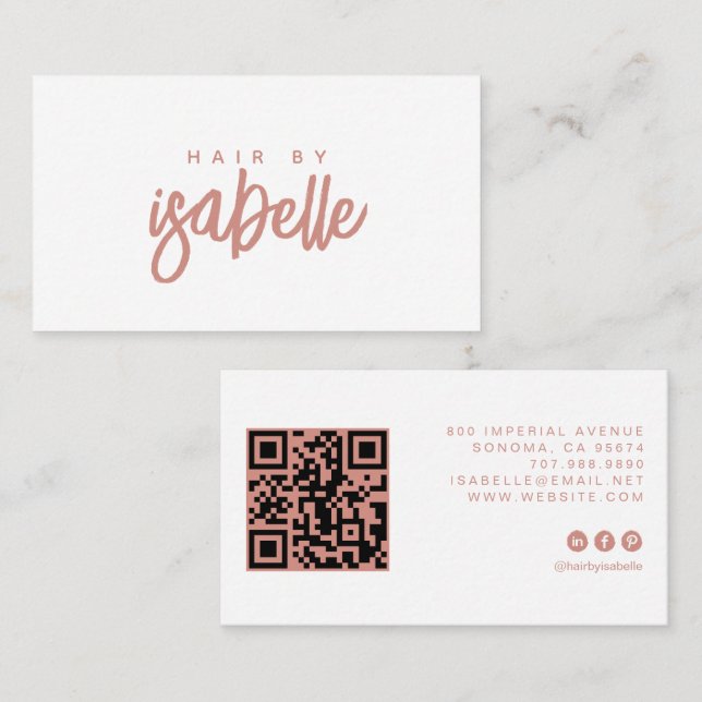 Carte De Visite Coiffeur Minimaliste Dusty Pink Script (Devant / Derrière)