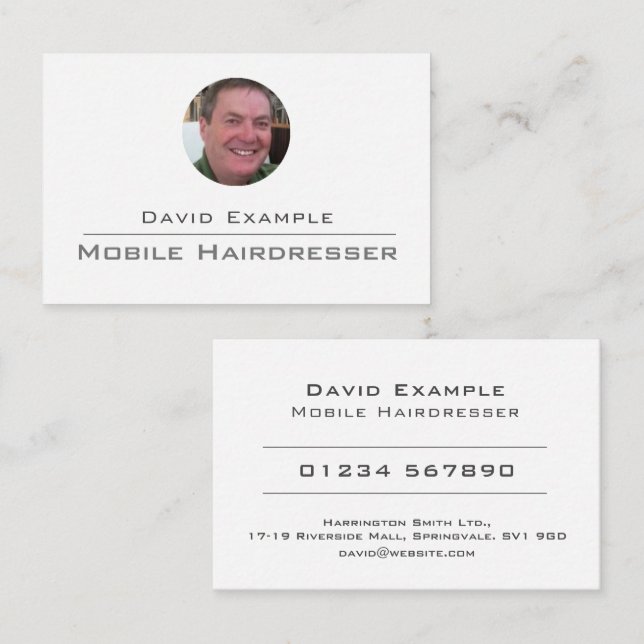 Carte De Visite Coiffeur mobile avec photo du titulaire (Devant / Derrière)
