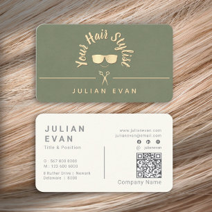 Carte De Visite Coiffeur Moderne Chic Tendance Vert Sauge Doré