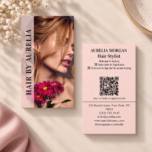 Carte De Visite Coiffeur Moderne Code Qr Photo Rose Pâle
