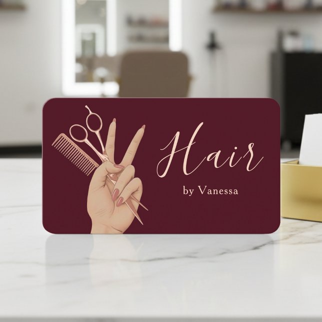 Carte De Visite Coiffeur Moderne Coiffeuse Bourgogne Rose Doré (Créateur téléchargé)