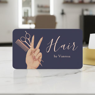 Carte De Visite Coiffeur Moderne Coiffeuse Chic Navy Rose Gold