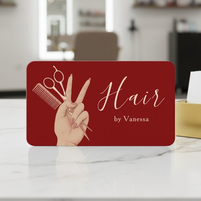 Carte De Visite Coiffeur Moderne Coiffeuse Chic Rose Or Rouge (Créateur téléchargé)