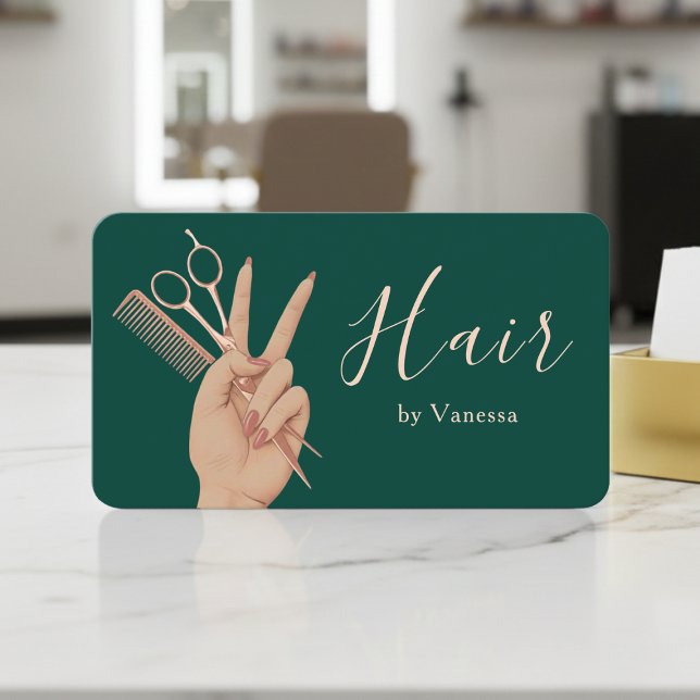 Carte De Visite Coiffeur Moderne Coiffeuse Rose Or Vert (Créateur téléchargé)