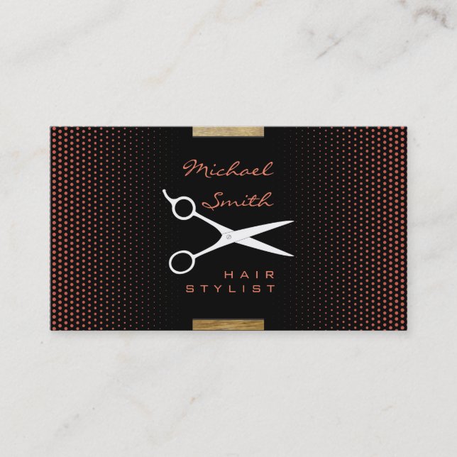 Carte De Visite Coiffeur Moderne Corail à pois (Devant)
