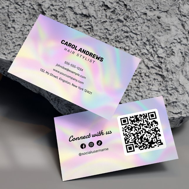 Carte De Visite Coiffeur Moderne Holographique Connectez-vous avec (Créateur téléchargé)