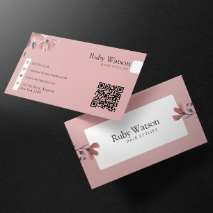Carte De Visite Coiffeur Moderne Minimaliste Code QR Fleurs Roses
