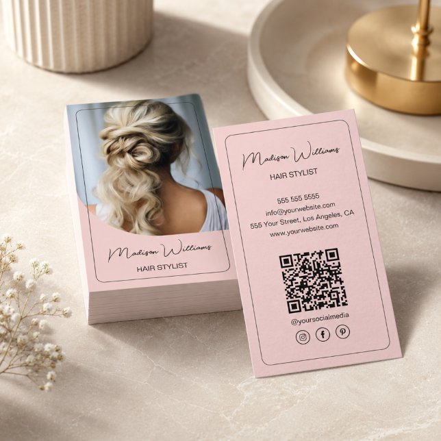 Carte De Visite Coiffeur Moderne Rose (Hair Stylist Modern Pink Business Card)