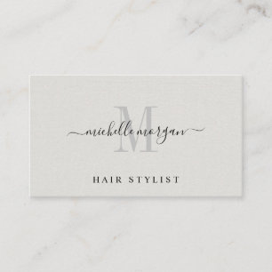 Carte De Visite Coiffeur Monogramme Faux Lin