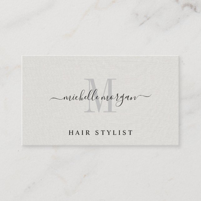 Carte De Visite Coiffeur Monogramme Faux Lin (Devant)
