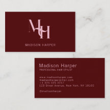 Coiffeur monogramme moderne initiales rouge rose