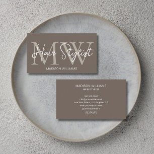 Carte De Visite Coiffeur Monogramme Personnalisé Taupe