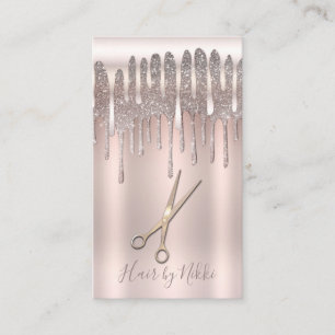 Carte De Visite Coiffeur Or Rose Glacé Paillettes Diamant Goutte