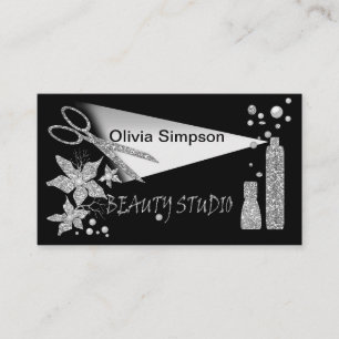 Carte De Visite Coiffeur Paillettes Ciseaux Brillants Fleurs Beaut