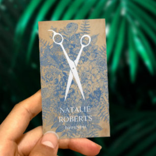 Carte De Visite Coiffeur Papier d'emballage rustique floral bleu