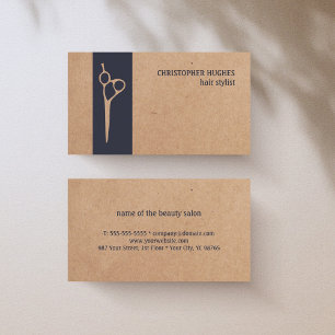 Carte De Visite Coiffeur Papier Kraft Moderne Rayure Bleue