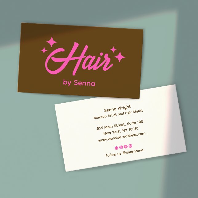 Carte De Visite Coiffeur Pink Retro Stars Brown (Créateur téléchargé)