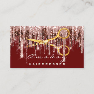 Carte De Visite Coiffeur professionnel ciseaux Gold Burgundy