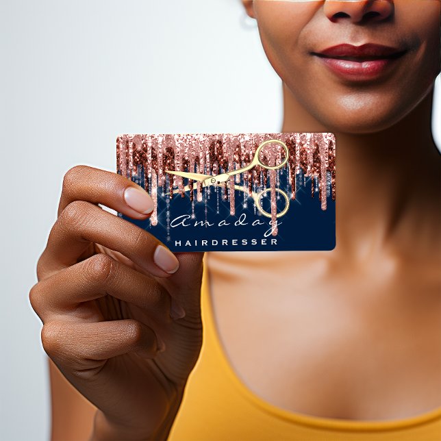 Carte De Visite Coiffeur professionnel Golden Scissers Navy (Professional Hairdresser Golden Scissors Navy Business Card)