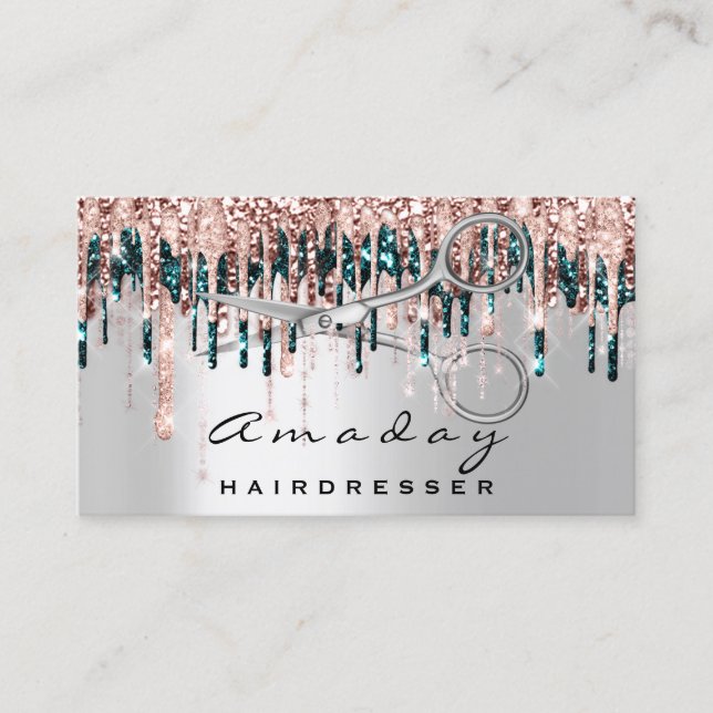 Carte De Visite Coiffeur professionnel Rose ciseaux en argent (Devant)