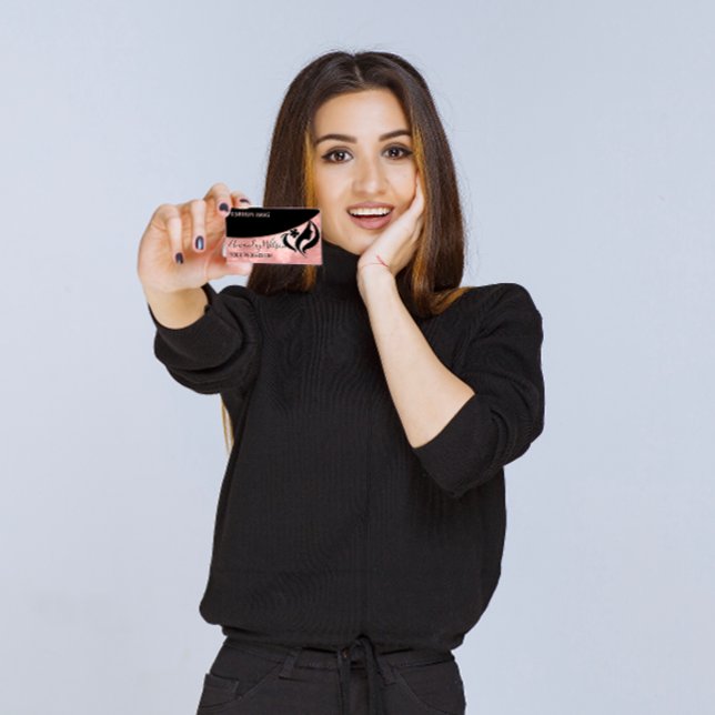 Carte De Visite Coiffeur professionnel Styliste Rose logo maquilla (Professional Hairdresser Stylist Rose Makeup Logo Business Card)