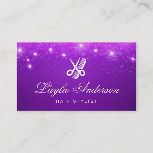 Carte De Visite Coiffeur - Purple Stars Parties scintillant Salon  (Devant)