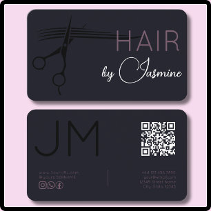 Carte De Visite Coiffeur QR Monogramme Moderne Violet Prune Noir