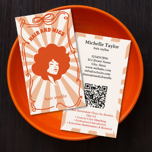 Carte De Visite Coiffeur Rétro Gras Doodle Fantaisiste Rose Rouge