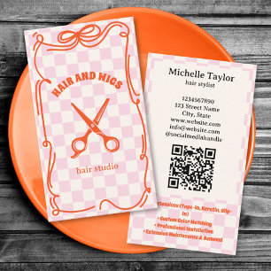 Carte De Visite Coiffeur Rétro Gras Doodle Fantaisiste Rose Rouge