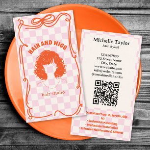 Carte De Visite Coiffeur Rétro Gras Doodle Fantaisiste Rose Rouge