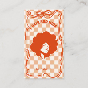 Carte De Visite Coiffeur Rétro Gras Doodle Fantaisiste Rose Rouge
