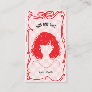Carte De Visite Coiffeur Rétro Mignon Dessin Fantaisiste Rouge Ros