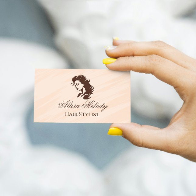 Carte De Visite Coiffeur Salon de coiffure élégant Beige Marron (Créateur téléchargé)