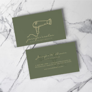 Carte De Visite Coiffeur Salon Styliste Vert Sauge Or