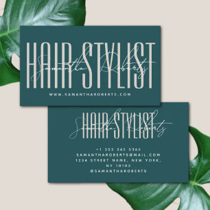 Carte De Visite Coiffeur script vert typographie moderne