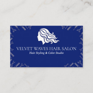 Carte De Visite Coiffeur Silhouette Cheveux Ondulés Bleu Royal