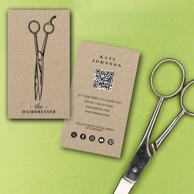 Carte De Visite Coiffeur simple Barber Beauté Salon QR Code (Simple Hairdresser Barber Beauty Salon QR Code Business Card)