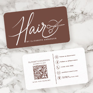 Carte De Visite Coiffeur Style Classique Code QR Terracotta