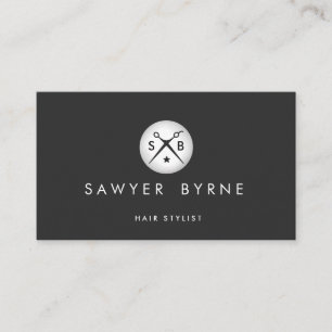 Carte De Visite Coiffeur Styliste Ciseaux Logo Argent et Noir