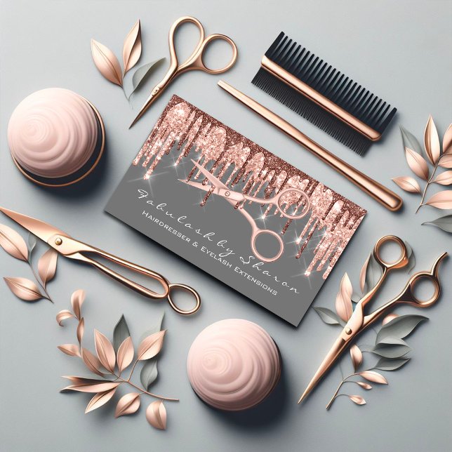 Carte De Visite Coiffeur Styliste Coiffeur Ciseaux Rose Drift Grey (Hair Stylist Hairdresser Scissors Rose Drip Gray Business Card)