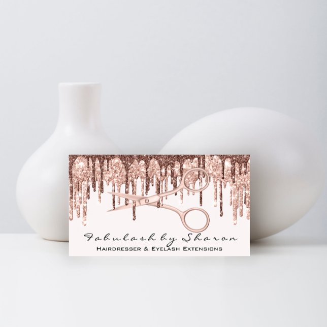 Carte De Visite Coiffeur Styliste Coiffeur Ciseaux Rose Drives Bla (Hair Stylist Hairdresser Scissors Rose Drips White Business Card)