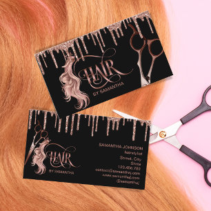Carte De Visite Coiffeur styliste rose or typographie cheveux cise