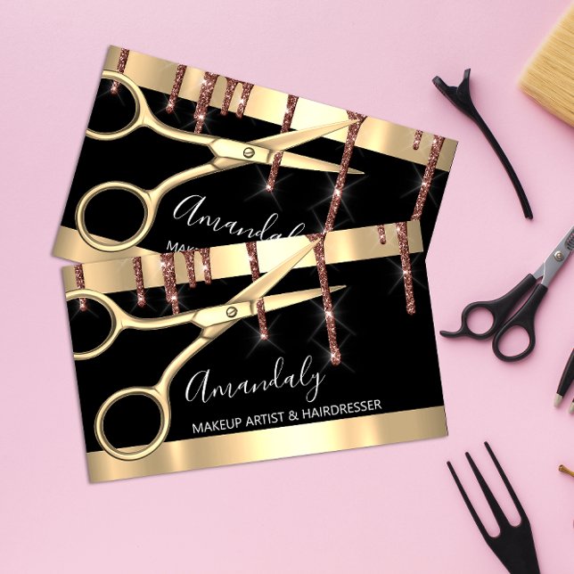 Carte De Visite Coiffeur Stylo Coiffeur Ciseaux d'Or Coiffeur (Hair Stylist Hairdresser Golden Scissors Coiffeur Business Card)