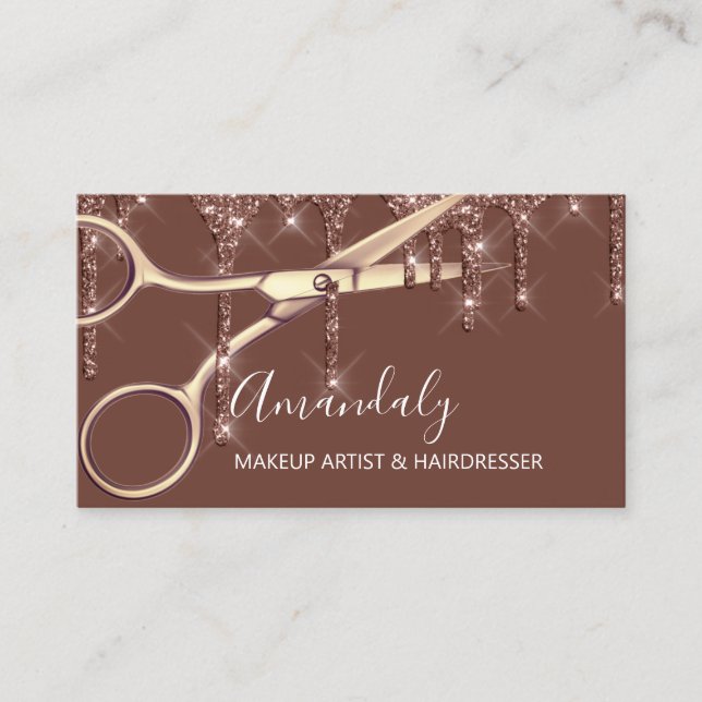 Carte De Visite Coiffeur Stylo Coiffeur Ciseaux Or Coiffeur (Devant)