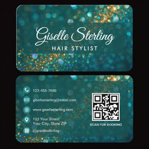 Carte De Visite Coiffeur Vert Or Code QR Professionnel