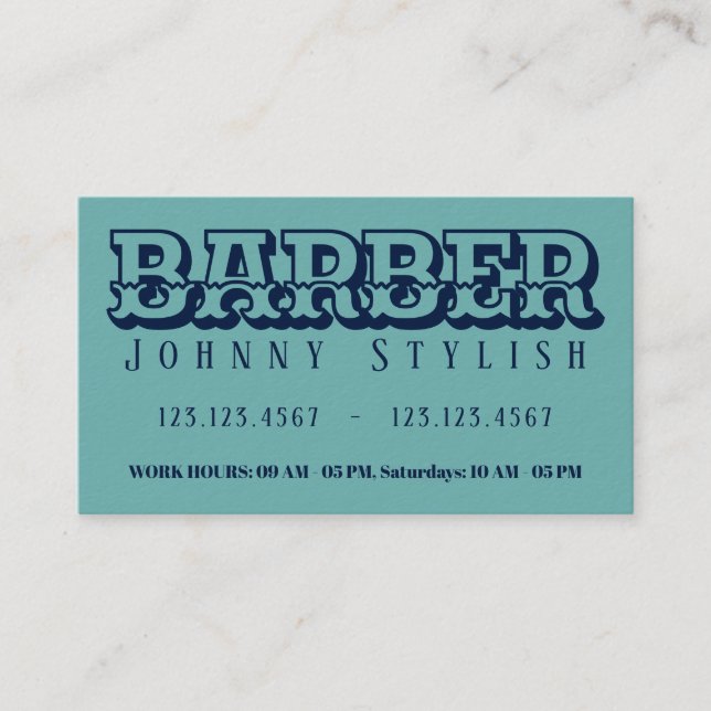 Carte De Visite Coiffeur vintage de style de ton bleu audacieux de (Devant)