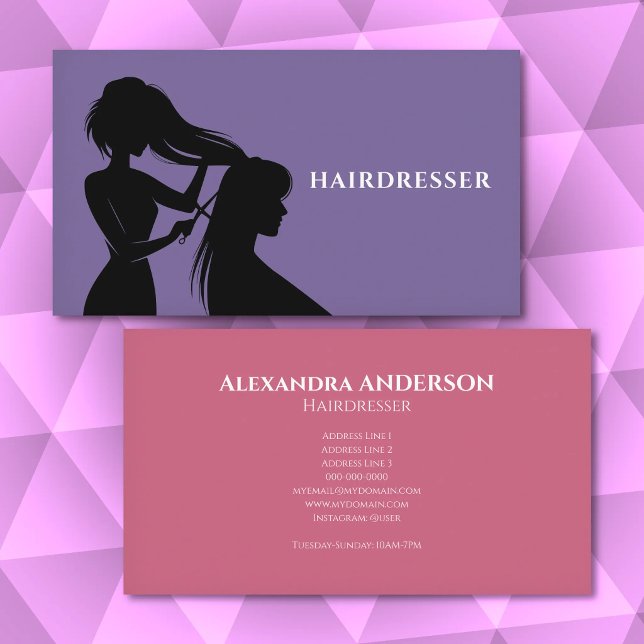 Carte De Visite Coiffeur - Violet & Rose (Hairdresser - Purple & Pink Business Card)