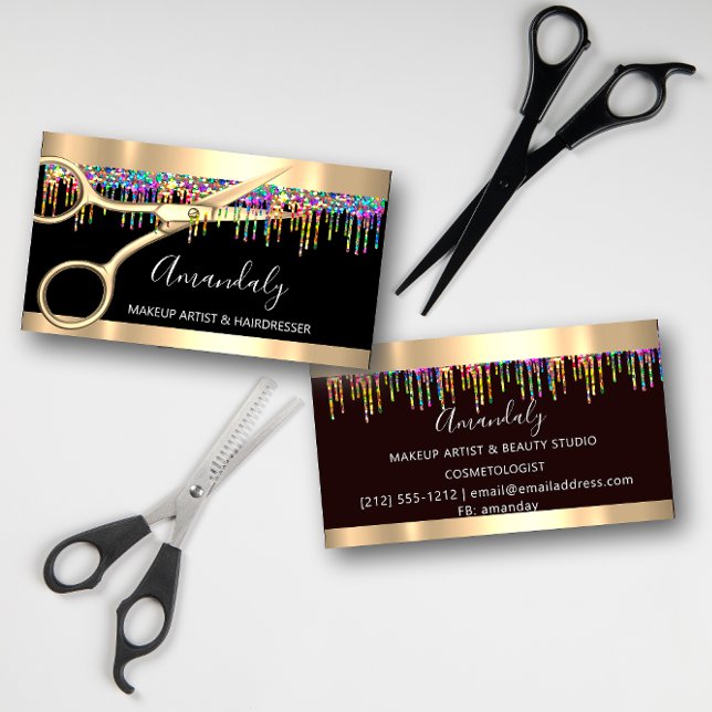 Carte De Visite Coiffeuse Holographe Lecteurs ciseaux ciseaux (Hair Stylist Hairdresser Holograph Drips Scissors Business Card)