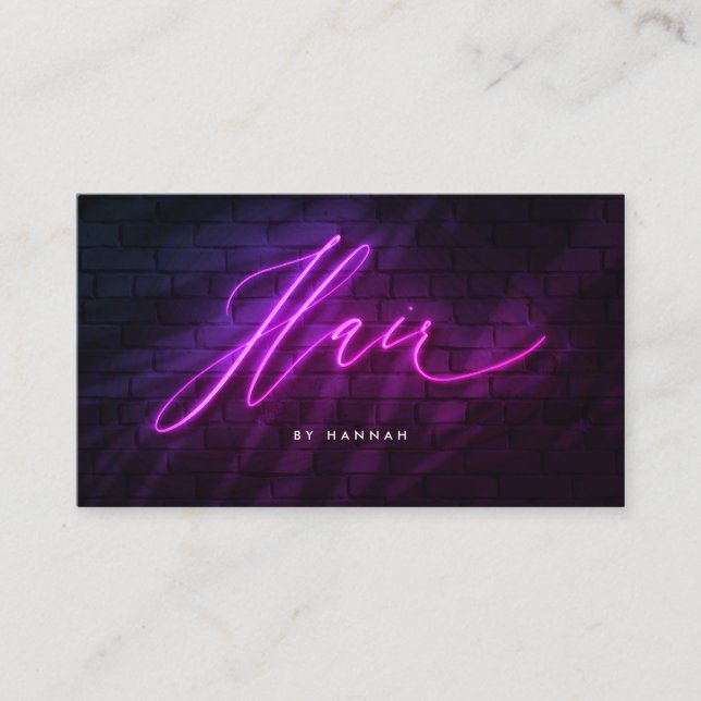 Carte De Visite Coiffeuse Neon Purple Script manuscrit (Devant)